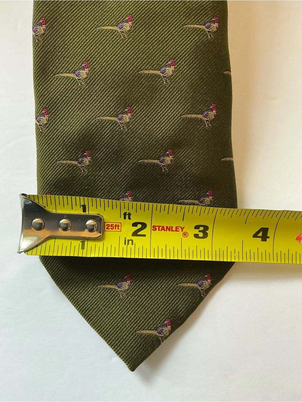 Polo Ralph Lauren Green Silk Necktie, Pheasants, Hunting, Made in Italy